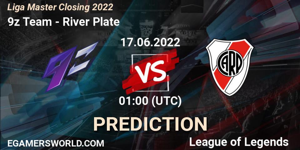 Pronósticos 9z Team - River Plate. 17.06.2022 at 01:00. Liga Master Closing 2022 - LoL
