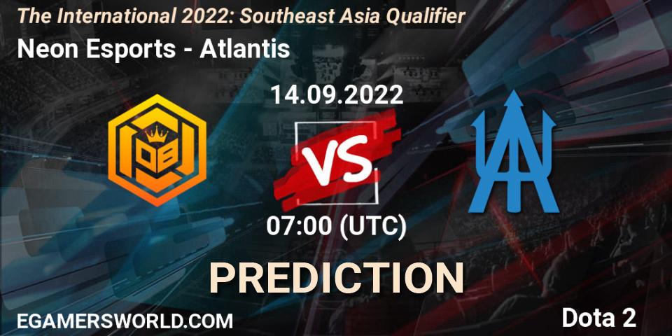 Pronósticos Neon Esports - Atlantis. 14.09.2022 at 08:32. The International 2022: Southeast Asia Qualifier - Dota 2