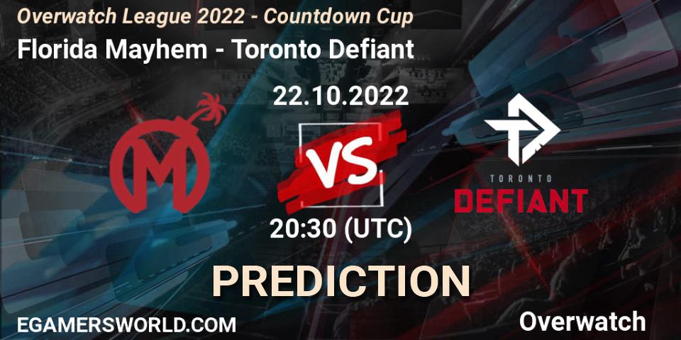 Pronósticos Florida Mayhem - Toronto Defiant. 22.10.22. Overwatch League 2022 - Countdown Cup - Overwatch