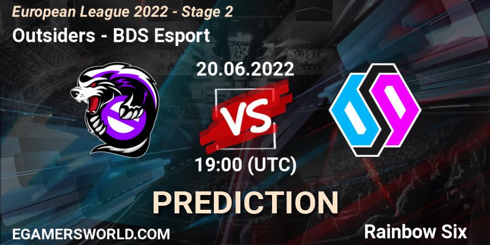 Pronósticos Outsiders - BDS Esport. 20.06.2022 at 19:00. European League 2022 - Stage 2 - Rainbow Six