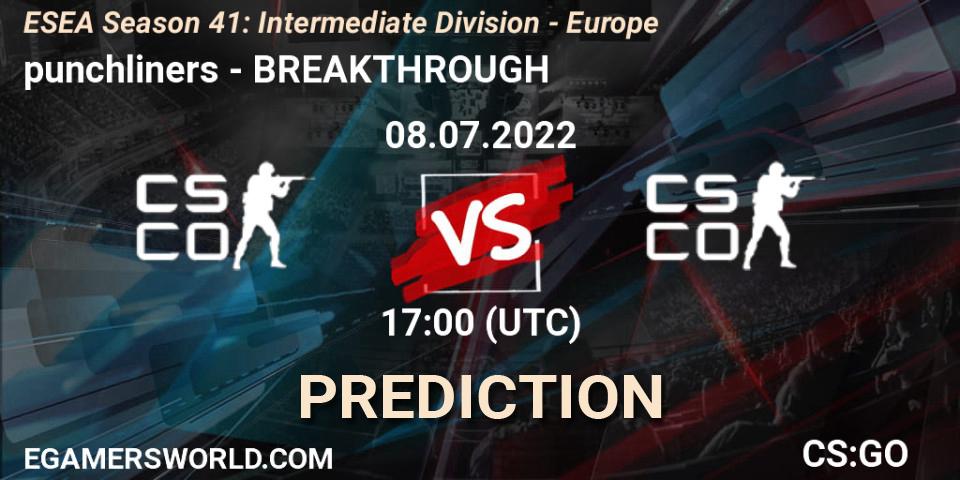 Pronósticos punchliners - BREAKTHROUGH. 08.07.2022 at 17:00. ESEA Season 41: Intermediate Division - Europe - Counter-Strike (CS2)