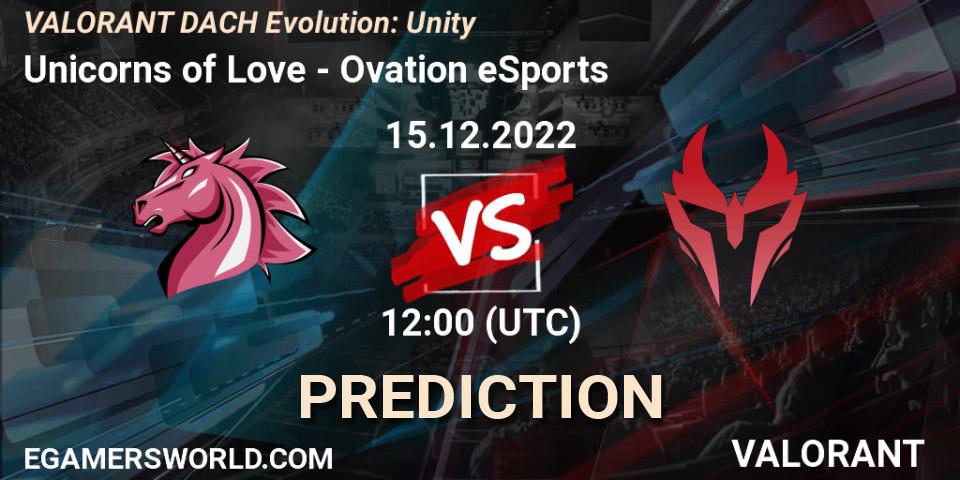 Pronósticos Unicorns of Love - Ovation eSports. 15.12.2022 at 12:00. VALORANT DACH Evolution: Unity - VALORANT