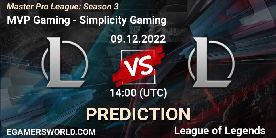 Pronósticos MVP Gaming - Simplicity Gaming. 18.12.22. Master Pro League: Season 3 - LoL