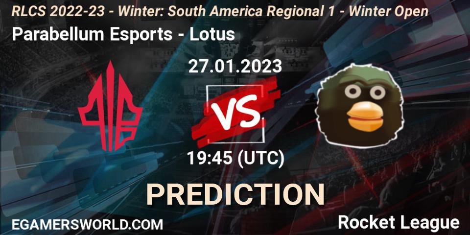 Pronósticos Parabellum Esports - Lotus. 27.01.23. RLCS 2022-23 - Winter: South America Regional 1 - Winter Open - Rocket League