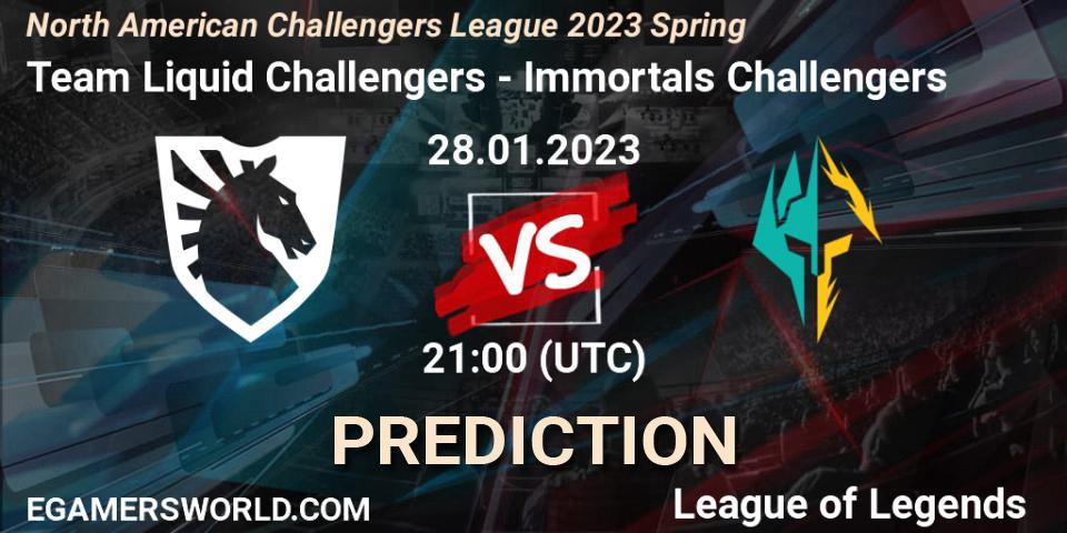 Pronósticos Team Liquid Challengers - Immortals Challengers. 28.01.23. NACL 2023 Spring - Group Stage - LoL