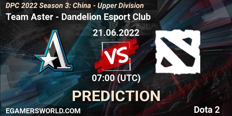 Pronósticos Team Aster - Dandelion Esport Club. 21.06.2022 at 06:59. DPC 2021/2022 China Tour 3: Division I - Dota 2