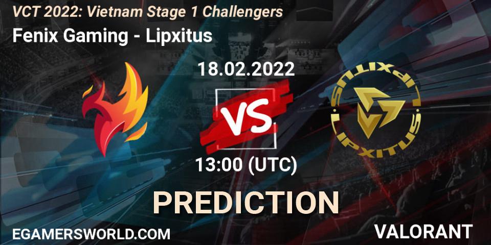 Pronósticos Fenix Gaming - Lipxitus. 18.02.2022 at 13:00. VCT 2022: Vietnam Stage 1 Challengers - VALORANT