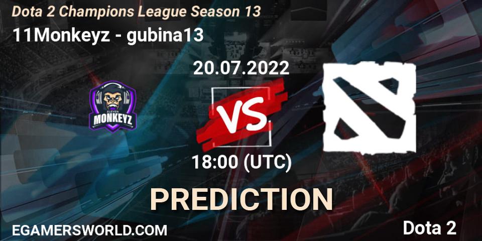 Pronósticos 11Monkeyz - gubina13. 20.07.2022 at 18:01. Dota 2 Champions League Season 13 - Dota 2