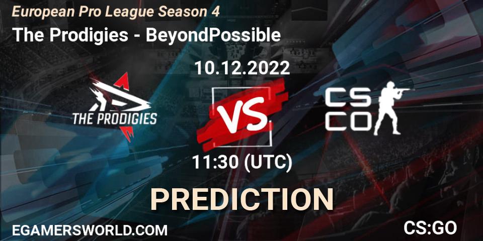 Pronósticos The Prodigies - BeyondPossible. 10.12.2022 at 11:30. European Pro League Season 4 - Counter-Strike (CS2)