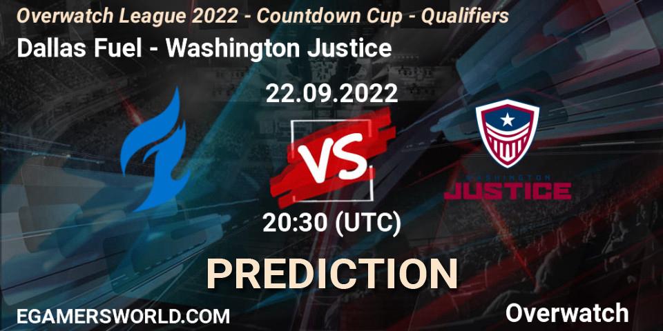 Pronósticos Dallas Fuel - Washington Justice. 22.09.2022 at 20:30. Overwatch League 2022 - Countdown Cup - Qualifiers - Overwatch