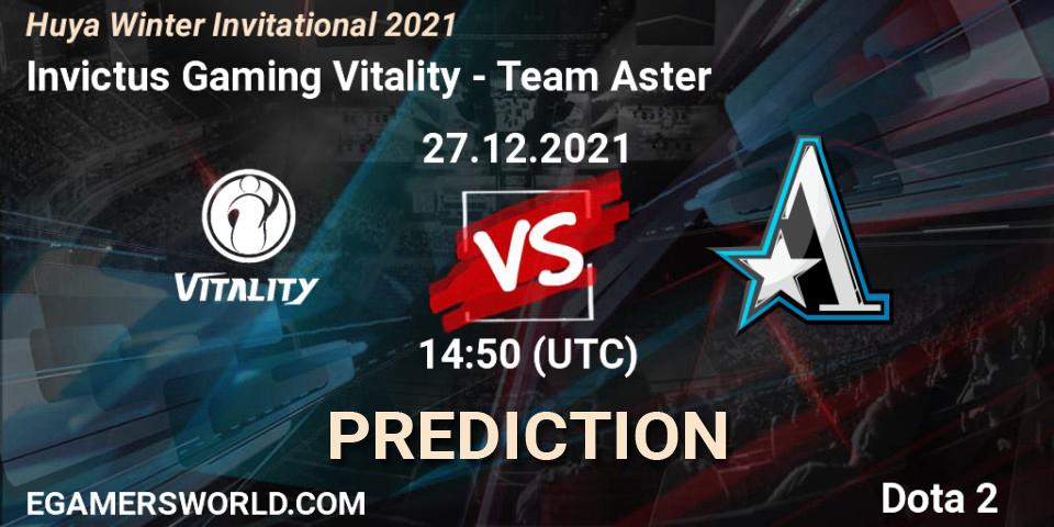 Pronósticos Invictus Gaming Vitality - Team Aster. 27.12.2021 at 14:50. Huya Winter Invitational 2021 - Dota 2