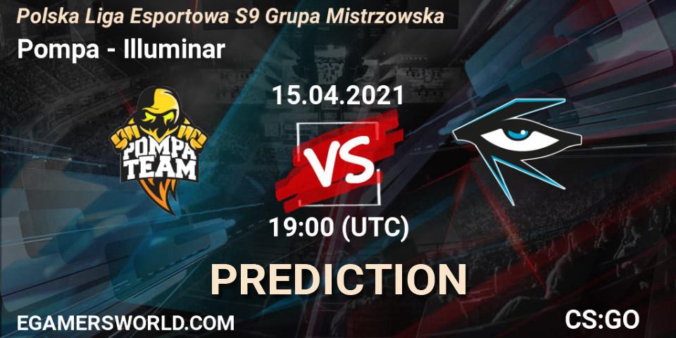 Pronósticos Pompa - Illuminar. 15.04.2021 at 19:00. Polska Liga Esportowa S9 Grupa Mistrzowska - Counter-Strike (CS2)