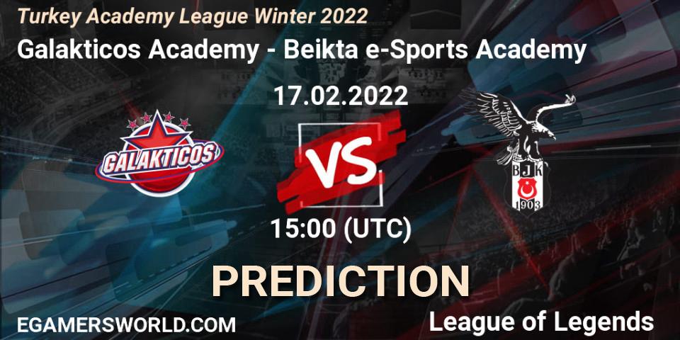 Pronósticos Galakticos Academy - Beşiktaş e-Sports Academy. 17.02.2022 at 15:00. Turkey Academy League Winter 2022 - LoL