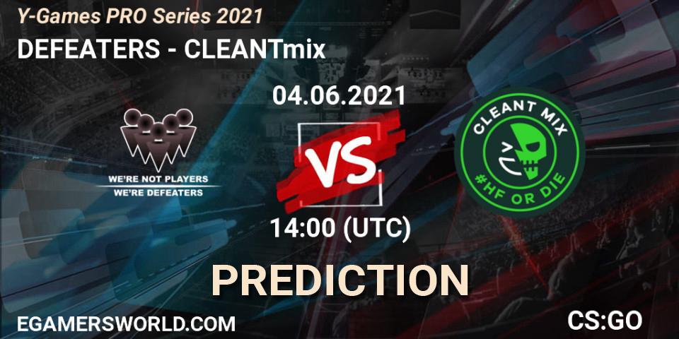 Pronósticos DEFEATERS - CLEANTmix. 04.06.2021 at 14:00. Y-Games PRO Series 2021 - Counter-Strike (CS2)