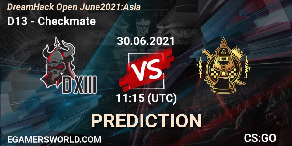 Pronósticos D13 - Checkmate. 30.06.2021 at 11:15. DreamHack Open June 2021: Asia - Counter-Strike (CS2)