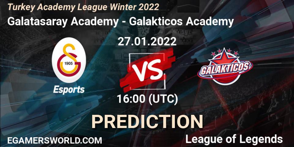 Pronósticos Galatasaray Academy - Galakticos Academy. 27.01.2022 at 16:00. Turkey Academy League Winter 2022 - LoL