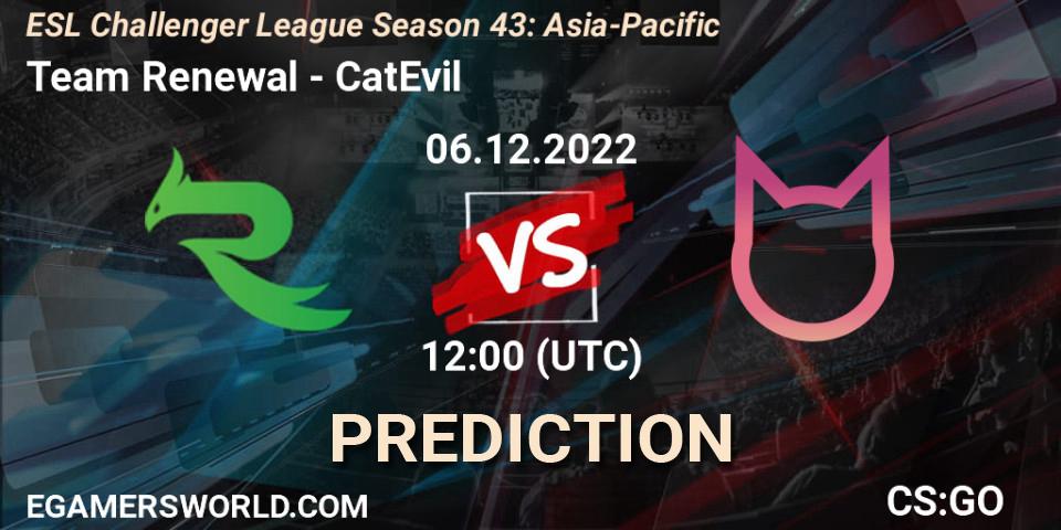 Pronósticos Team Renewal - CatEvil. 06.12.2022 at 12:00. ESL Challenger League Season 43: Asia-Pacific - Counter-Strike (CS2)
