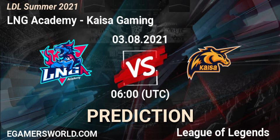 Pronósticos LNG Academy - Kaisa Gaming. 03.08.2021 at 06:00. LDL Summer 2021 - LoL