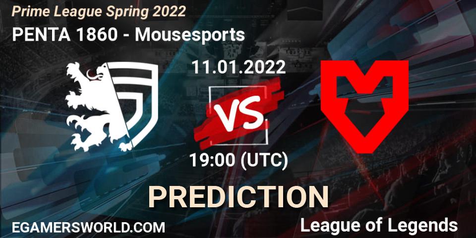 Pronósticos PENTA 1860 - Mousesports. 11.01.2022 at 19:30. Prime League Spring 2022 - LoL