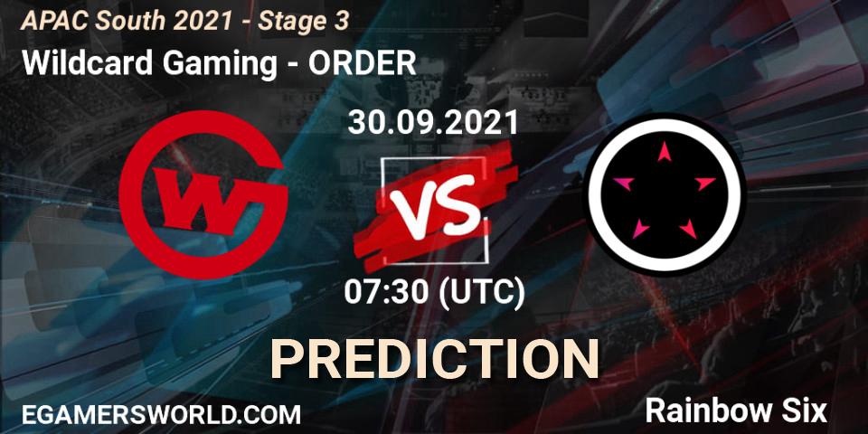 Pronósticos Wildcard Gaming - ORDER. 30.09.2021 at 07:30. APAC South 2021 - Stage 3 - Rainbow Six
