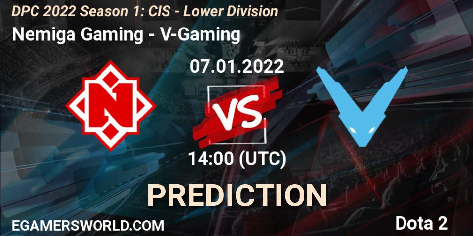 Pronósticos Nemiga Gaming - V-Gaming. 07.01.2022 at 13:59. DPC 2022 Season 1: CIS - Lower Division - Dota 2