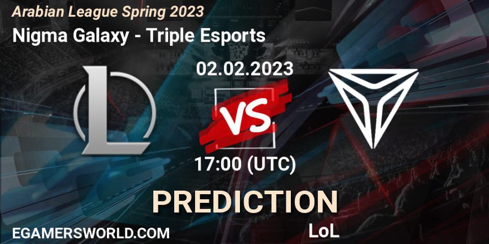 Pronósticos Nigma Galaxy MENA - Triple Esports. 02.02.2023 at 19:00. Arabian League Spring 2023 - LoL