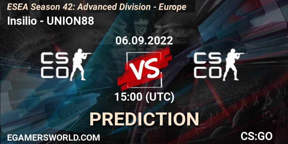 Pronósticos Insilio - UNION88. 06.09.2022 at 15:00. ESEA Season 42: Advanced Division - Europe - Counter-Strike (CS2)