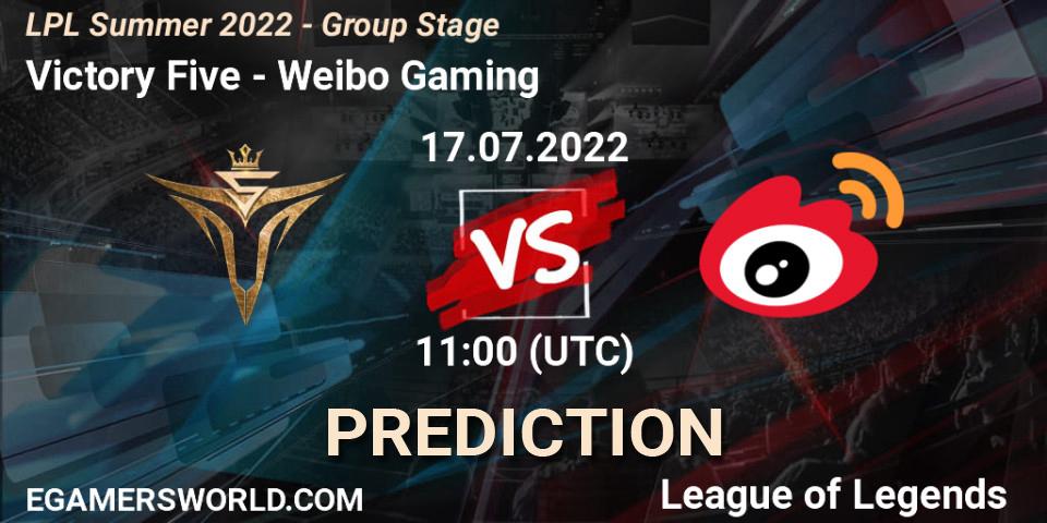 Pronósticos Victory Five - Weibo Gaming. 17.07.22. LPL Summer 2022 - Group Stage - LoL