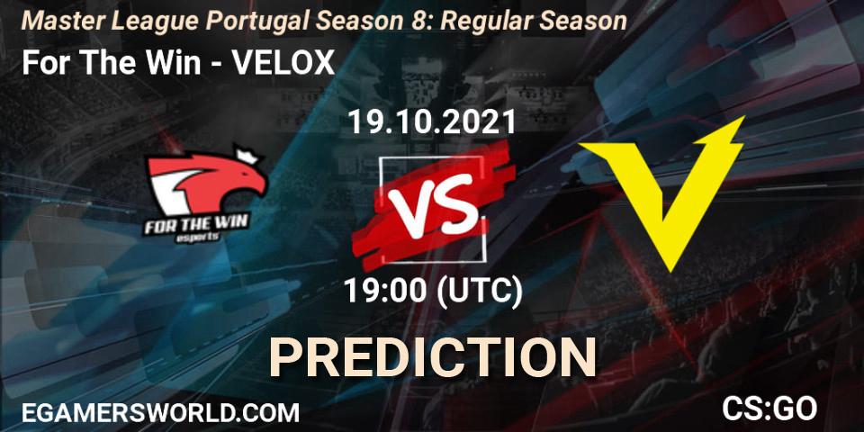 Pronósticos For The Win - VELOX. 19.10.2021 at 19:00. Master League Portugal Season 8: Regular Season - Counter-Strike (CS2)