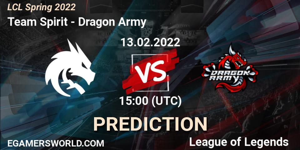 Pronósticos Team Spirit - Dragon Army. 13.02.22. LCL Spring 2022 - LoL