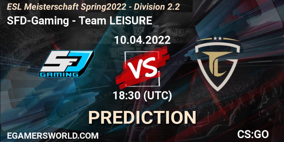 Pronósticos SFD-Gaming - Team LEISURE. 10.04.2022 at 18:30. ESL Meisterschaft Spring 2022 - Division 2.2 - Counter-Strike (CS2)