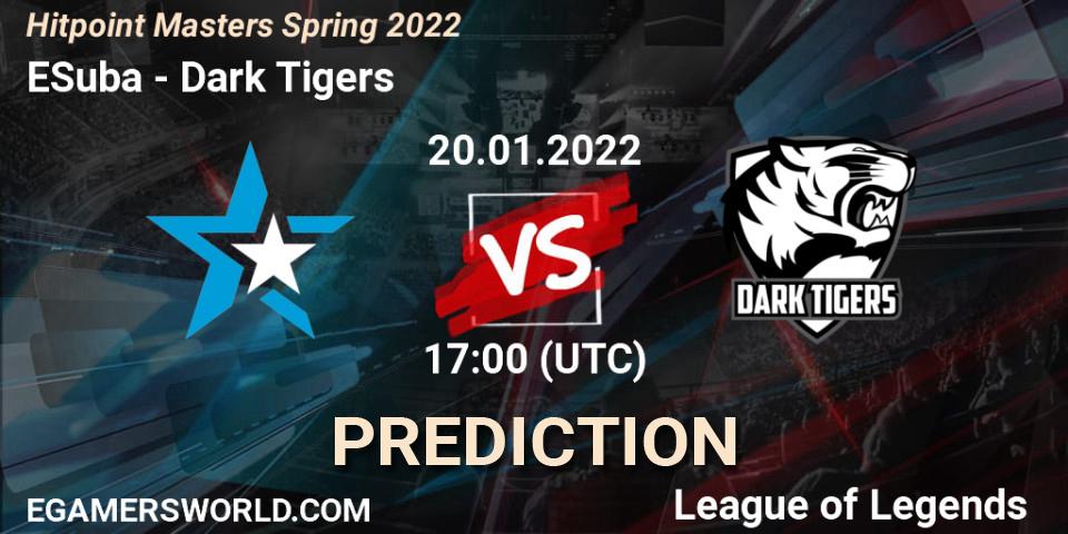 Pronósticos ESuba - Dark Tigers. 20.01.2022 at 17:00. Hitpoint Masters Spring 2022 - LoL