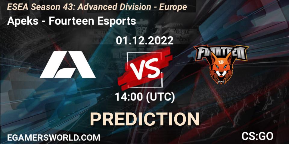 Pronósticos Apeks - Fourteen Esports. 01.12.22. ESEA Season 43: Advanced Division - Europe - CS2 (CS:GO)