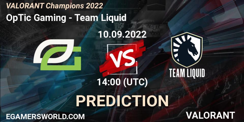 Pronósticos OpTic Gaming - Team Liquid. 10.09.2022 at 14:15. VALORANT Champions 2022 - VALORANT