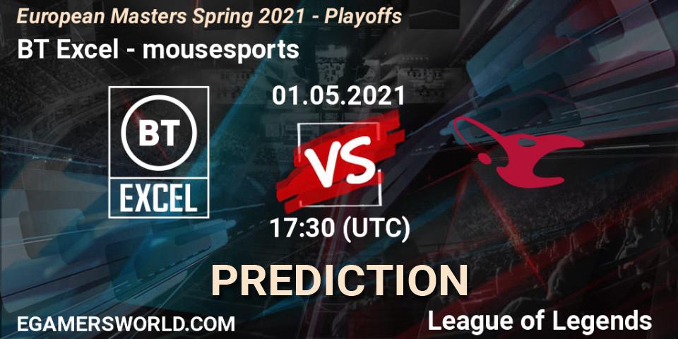 Pronósticos BT Excel - mousesports. 01.05.2021 at 14:30. European Masters Spring 2021 - Playoffs - LoL