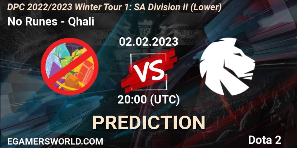 Pronósticos No Runes - Qhali. 02.02.23. DPC 2022/2023 Winter Tour 1: SA Division II (Lower) - Dota 2