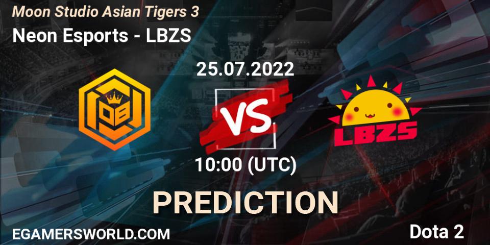 Pronósticos Neon Esports - LBZS. 25.07.2022 at 10:11. Moon Studio Asian Tigers 3 - Dota 2