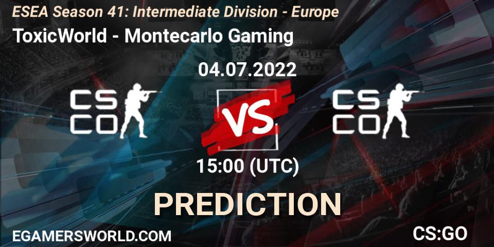 Pronósticos ToxicWorld - Montecarlo Gaming. 04.07.2022 at 15:00. ESEA Season 41: Intermediate Division - Europe - Counter-Strike (CS2)