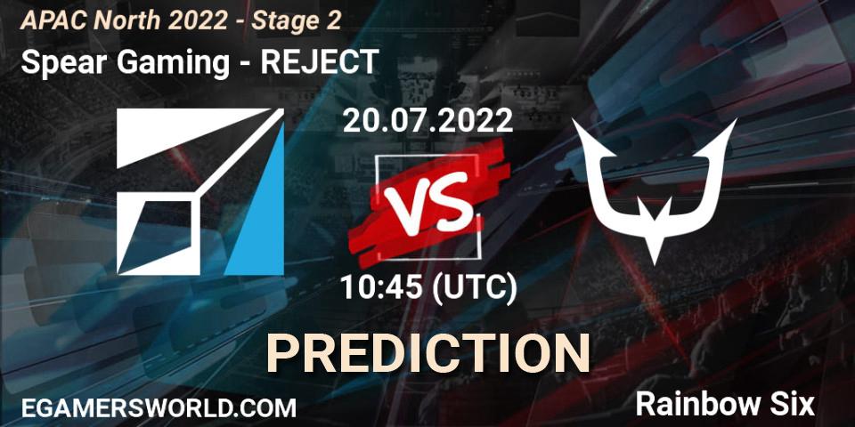 Pronósticos Spear Gaming - REJECT. 20.07.2022 at 10:45. APAC North 2022 - Stage 2 - Rainbow Six