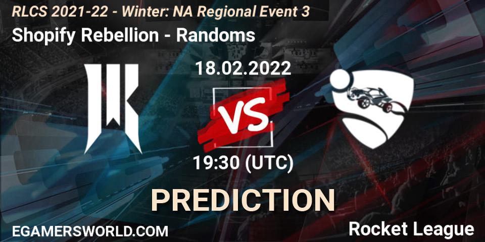 Pronósticos Shopify Rebellion - Randoms. 18.02.2022 at 19:30. RLCS 2021-22 - Winter: NA Regional Event 3 - Rocket League