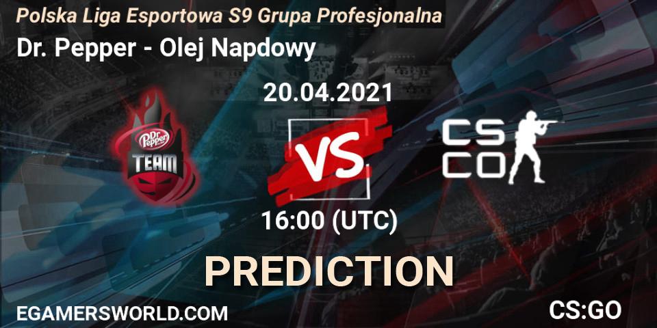 Pronósticos Dr. Pepper - Olej Napędowy. 20.04.2021 at 15:15. Polska Liga Esportowa S9 Grupa Profesjonalna - Counter-Strike (CS2)