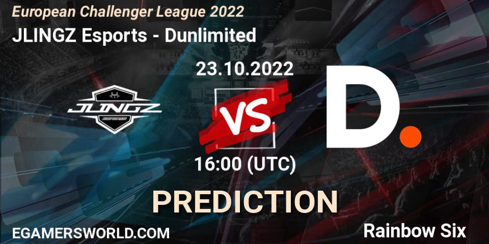 Pronósticos JLINGZ Esports - Dunlimited. 23.10.2022 at 16:00. European Challenger League 2022 - Rainbow Six