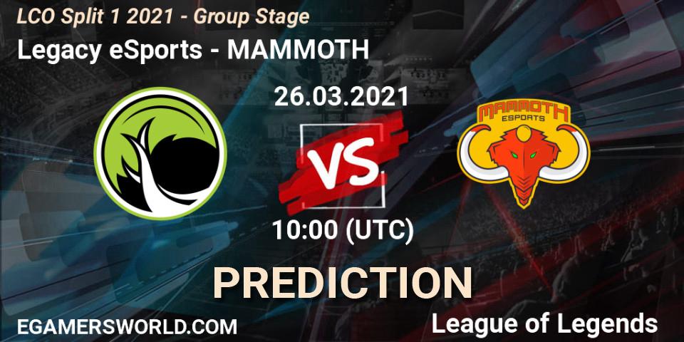 Pronósticos Legacy eSports - MAMMOTH. 26.03.21. LCO Split 1 2021 - Group Stage - LoL