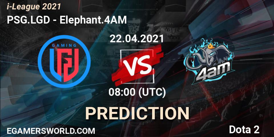 Pronósticos PSG.LGD - Elephant.4AM. 23.04.2021 at 06:08. i-League 2021 Season 1 - Dota 2