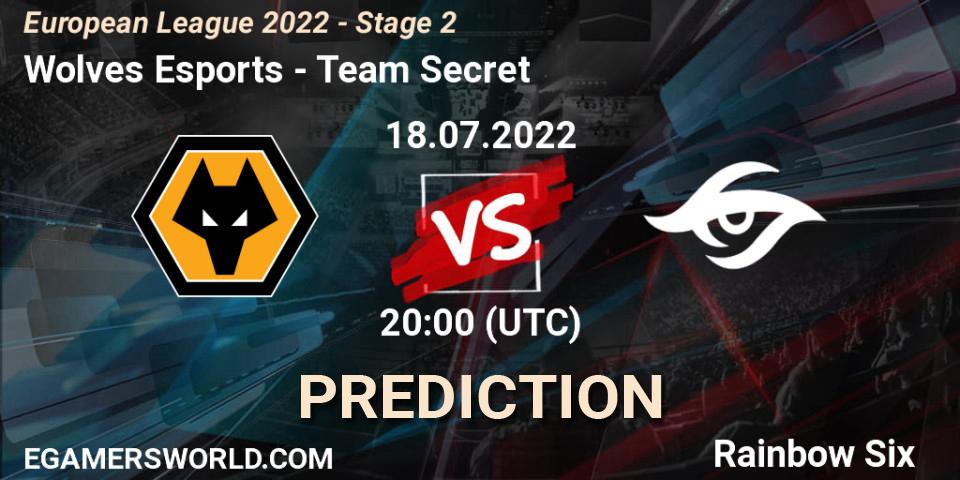 Pronósticos Wolves Esports - Team Secret. 18.07.2022 at 20:00. European League 2022 - Stage 2 - Rainbow Six