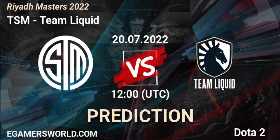 Pronósticos TSM - Team Liquid. 20.07.2022 at 12:38. Riyadh Masters 2022 - Dota 2