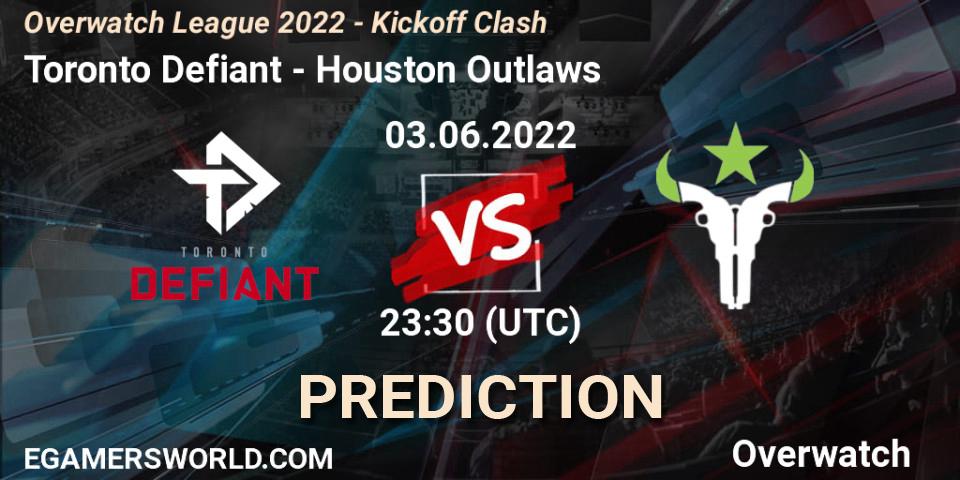 Pronósticos Toronto Defiant - Houston Outlaws. 04.06.2022 at 00:00. Overwatch League 2022 - Kickoff Clash - Overwatch