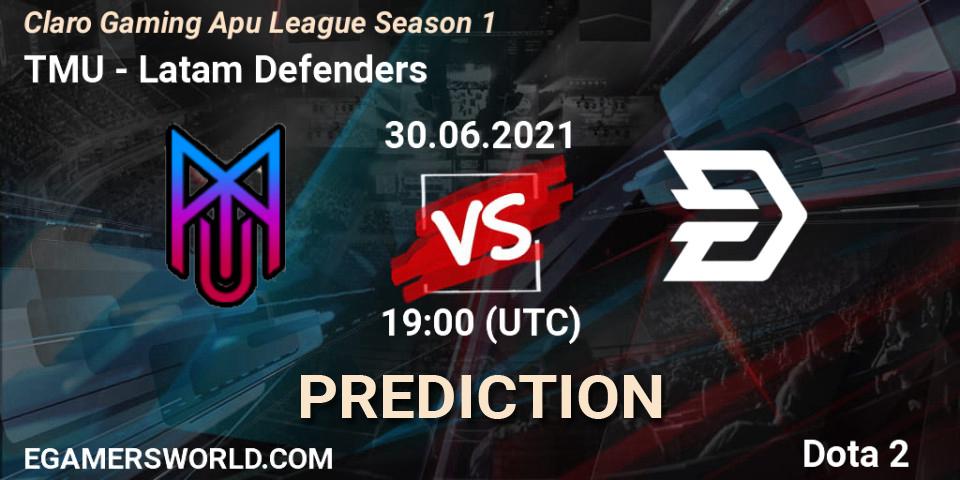 Pronósticos TMU - Latam Defenders. 30.06.2021 at 19:10. Claro Gaming Apu League Season 1 - Dota 2