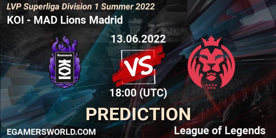 Pronósticos KOI - MAD Lions Madrid. 13.06.2022 at 18:00. LVP Superliga Division 1 Summer 2022 - LoL