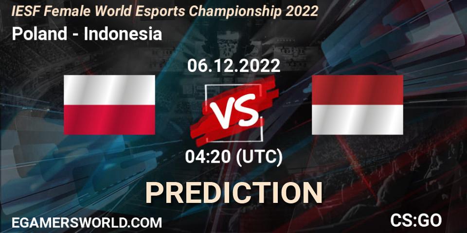 Pronósticos Poland - Indonesia. 06.12.2022 at 03:30. IESF Female World Esports Championship 2022 - Counter-Strike (CS2)